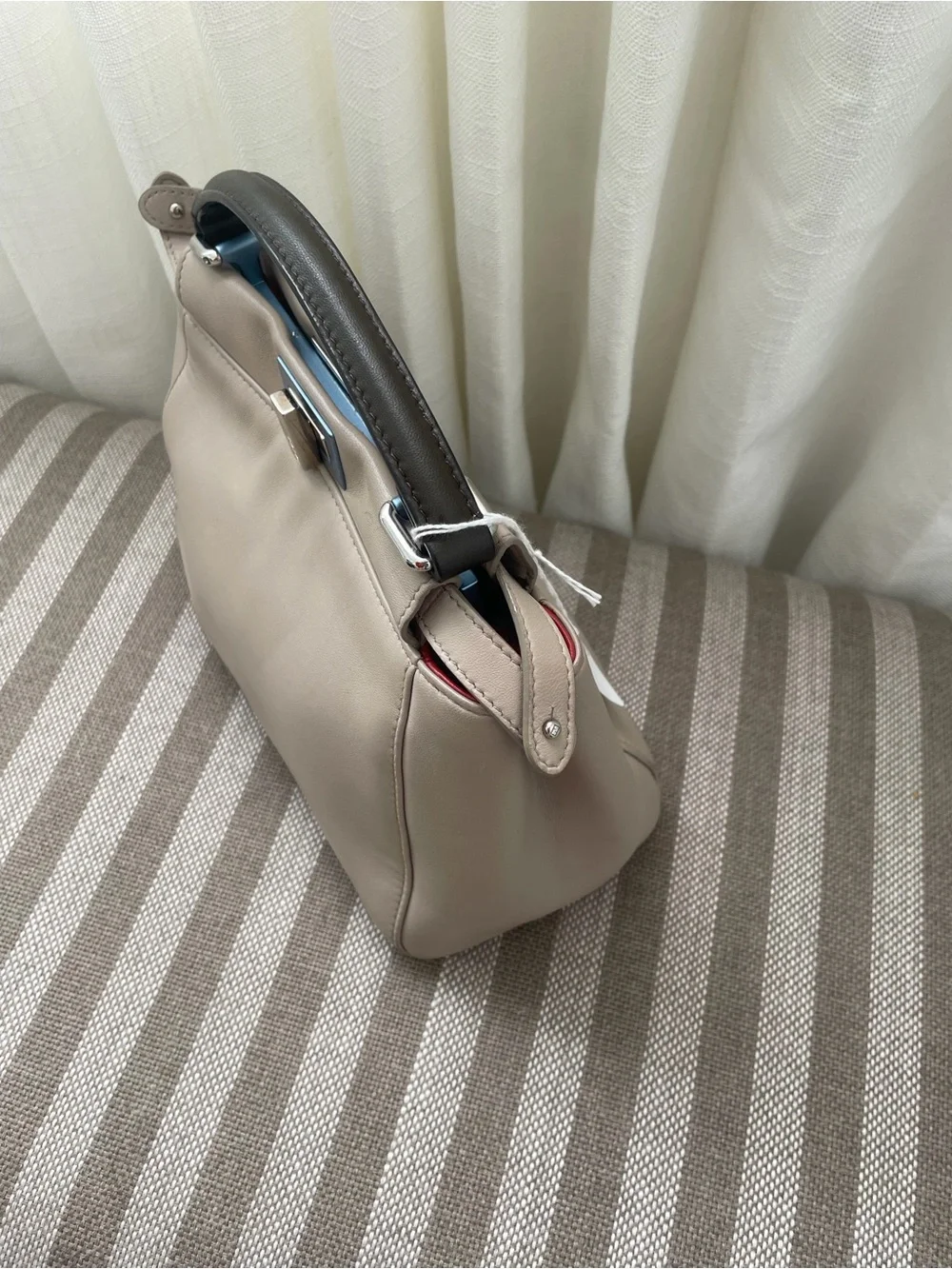 Fendi Peekaboo Small Beige Leather Top Handle Bag